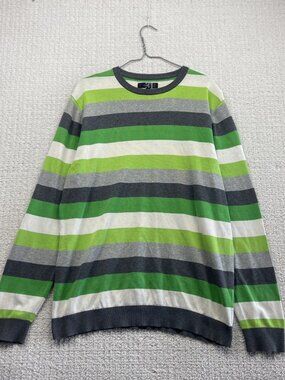 Le 31 Simons Knit Striped Pullover Crew Neck Shirt Mens Size L Green / Gray
